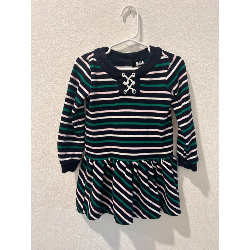 Janie and Jack Girls‎ Navy/Green/White Striped Lace Up Knit Dress Size 3